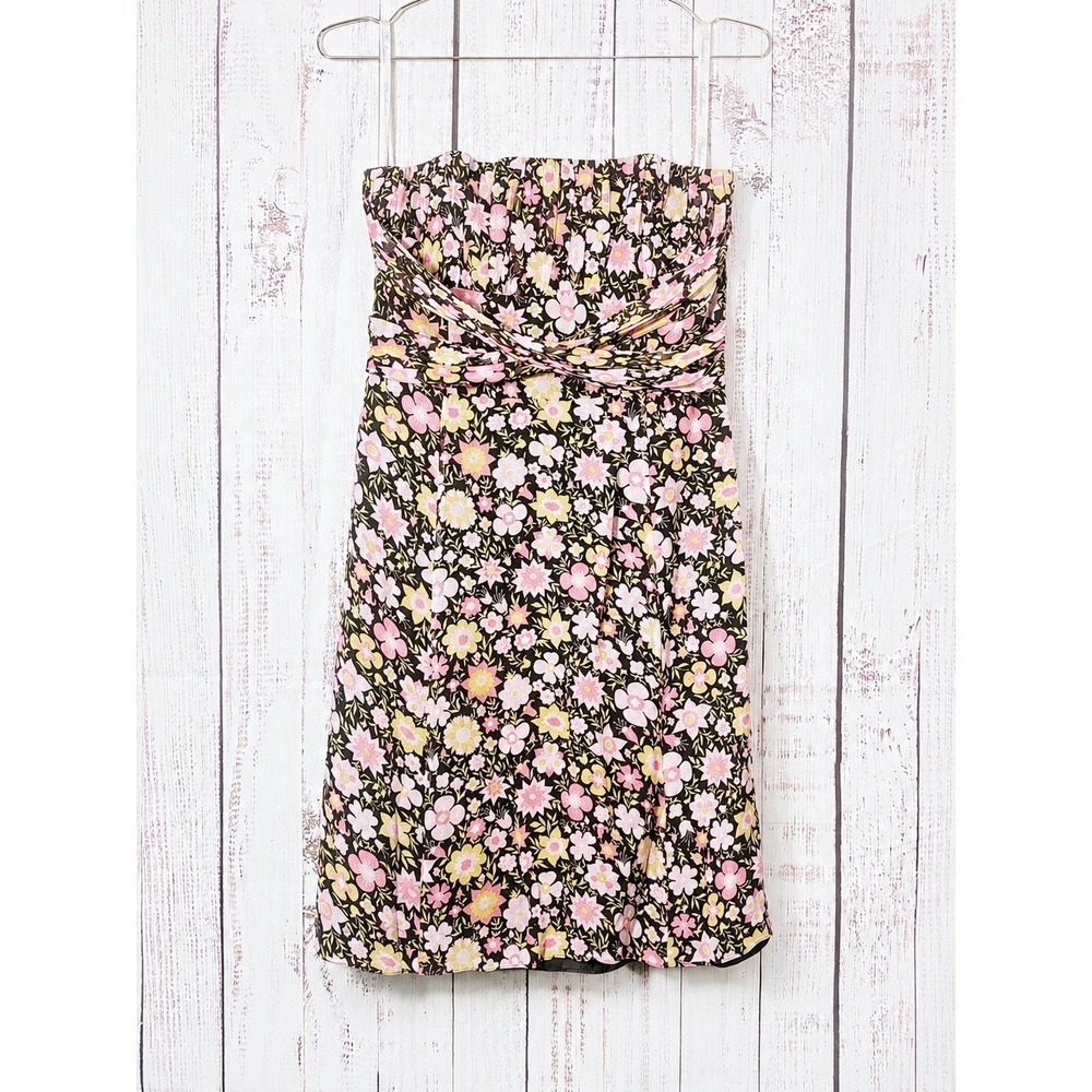 Shoshanna Y2K Strapless 100% Silk Floral Dress Small Medium Coquette